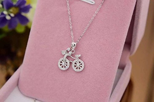 Helen De Lete Lovely Bike Rhinestone Sterling Silver Necklace #TOP3