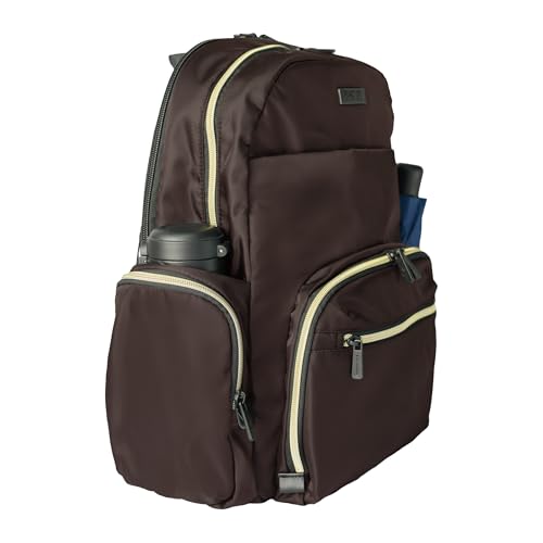 Image of Kenneth Cole REACTION Women's Madison Square Hardside Chevron Expandable Luggage, Chocolate Brown, 2-Piece (20 inch Carry On + Sophie Backpack), Kenneth Cole Reaction Women's Madison Square Hardside