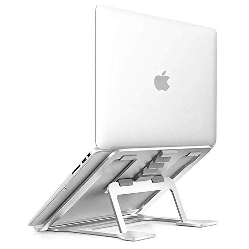 Preisvergleich Produktbild Soudance Verstellbarer Belüfteter Laptopständer für Schreibtisch, Tragbarer Ergonomischer Halter Kompakter Riser für Mac MacBook Pro / Air und Alle Apple Notebooks, Aluminium Silber AS1
