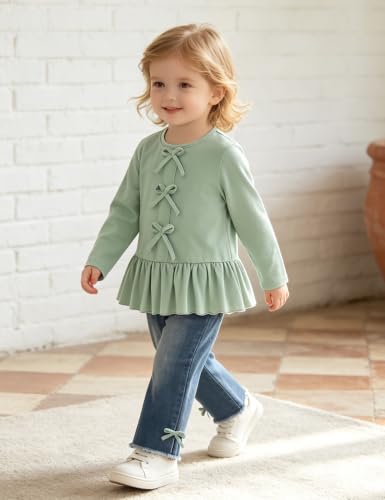 Image of Toddler Girl Clothes Long Sleeve Ruffle Dress Top and Jeans Pants Toddler Girl Fall Outfits
