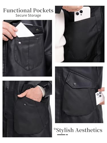 BEST SOUTH Men's Faux Leather Jacket Long Winter Coat Motorcycle Warm Casual Bomber Hood4