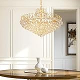 Lámpara De Techo De Altura Ajustable para Sala De Estar,Luminaria De Araña para El Hogar Brillante,Cuentas Cristalinas Modernas E14 Durante La Lámpara-Galvanoplastia Dorada 45 * 40cm