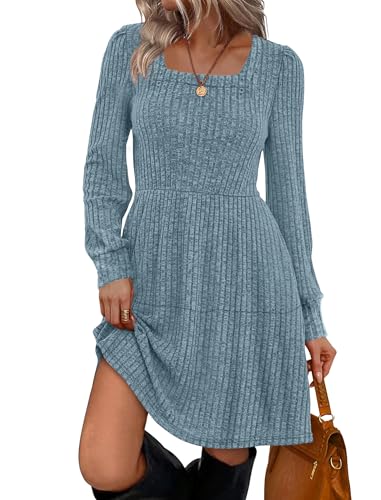 Image of Sampeel Womens Square Neck Long Sleeve Fall Dresses Casual Babydoll Sweater Dress