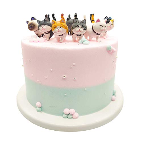 Halloluck 9 Pcs Cute Miniature Cat Figure Animal Cat Characters Toys Mini Figure Collection Playset, Cake Topper, Plant, Automobile Decoration #TOP1