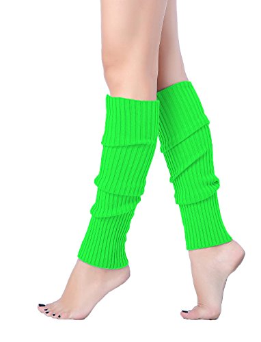 v28 Women Juniors 80s Eighty's Ribbed Leg Warmers for Party Sports (Green)