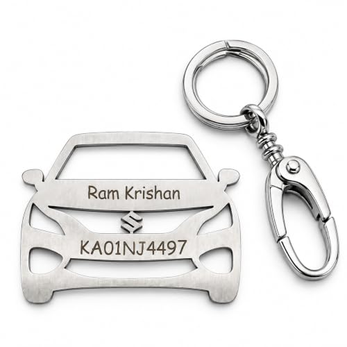 Image of Personalized Stainless Steel Key Chain /Key Ring | Durable, Compatible with All Models | Customized Car Number Plate | Ideal Gift for Him (Silver)