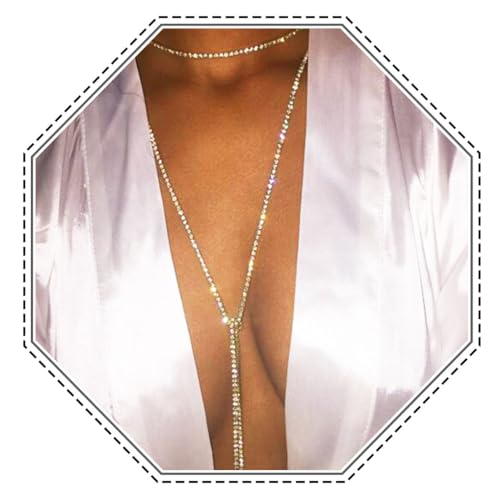 Jovono Mode Long Collier en Argent avec Chaîne de Bijoux en Strass pour Dames und Filles