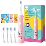 Marlincare Kids Electric Toothbrush with Voice Encourage Make Brushing Fun, Rechargeable Sonic Children Toothbrush Soft Bristles, 120 Days Battery Life, Smart Timer, IPX8 Waterproof, for ages 3+, Pink