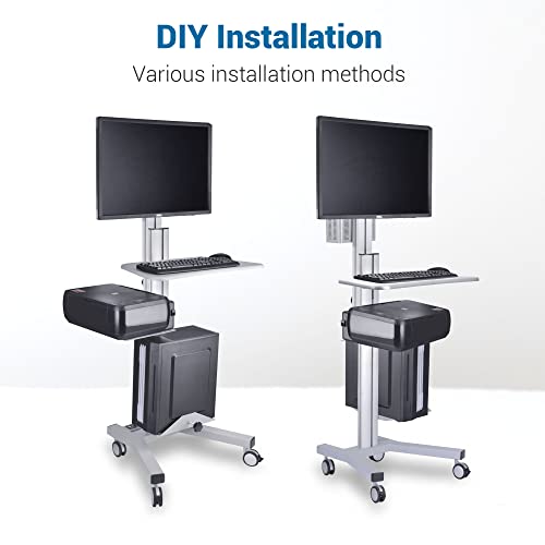 Aw Adjustable Rolling Computer Cart Mobile Pc Standing Workstation With Monitor Mount Keyboard Tray Printer Cpu Holder Wheels For Shop Home Office Silver #TOP4