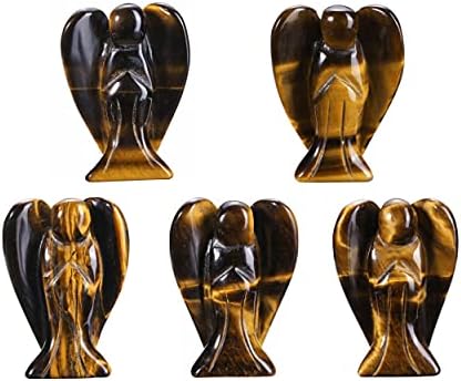 CrystalTears Tiger Eye Crystal Guardian Angel Healing Crystal Stone Angel Statue figurine for Home Desk Decor Yoga Meditation Gift