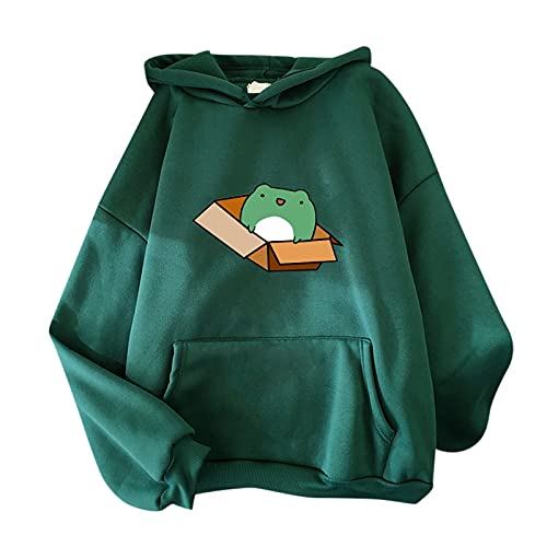 Kawaii Frosch Kapuzenpullover Damen Oversize Reißverschluss Langarmshirt Oberteile Teenager Mädchen Frog Hoodie Pullover Sweatjacke mit Kapuze Herbst Winter Y2k Hooded Pulli Outwear Sweatshirts Cover