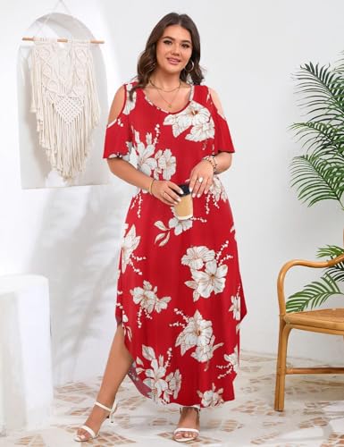 Image of JollieLovin Womens Plus Size Casual Summer Maxi Long Dress Cold Shoulder V Neck Beach Sundresses