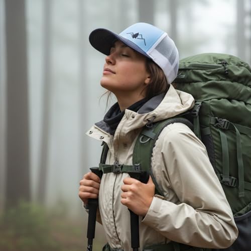 Image of LINDO Trucker Hat [ Great Outdoors Design ] for Men and Women: Mid Profile Cap with Breathable Mesh Back and Adjustable Snap