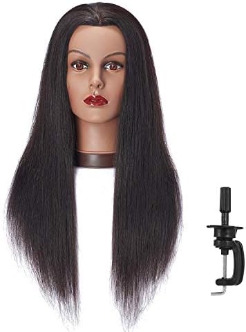 24-26'' Mannequin Head With Human Hair Styling Training Head Dolls for Cosmetology Manikin Maniquins Practice Head with Stand (9926B0218H)