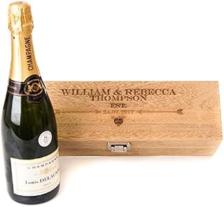 Personalised Engraved Oak Style Wooden Wine Gift Box Wedding Valentines Gift Lined Engagement Anniversary Valentines Day Gift Champagn