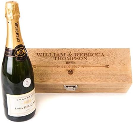 Personalised Engraved Oak Style Wooden Wine Gift Box Wedding Valentines Gift Lined Engagement Anniversary Valentines Day Gift Champagn