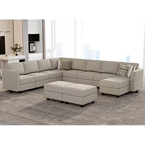 Belffin Modular Sectional Sofa with Storage Seat Oversized U Shaped Couch Velvet Modular Sofa Set with Ottoman Velvet Grey… U Set-1 Grey