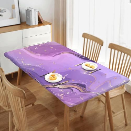 Nappe extensible rectangulaire violette en polyester lavable à motif marbre