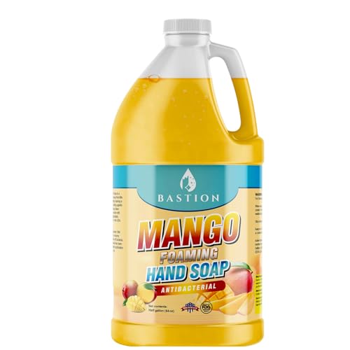 Image of Bastion Antibacterial Hand Soap - Mango Foaming Hand Wash - 1 /2 Gallon (64 oz.) Bulk. Refill Jug. Mango Scented. Non-toxic. Made in the USA.
