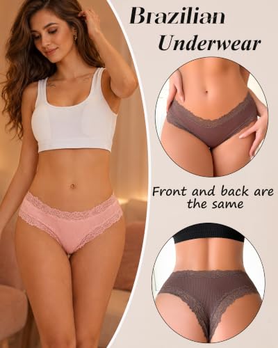 Image of Sth Big Womens Cotton Underwear Sexy Lace Brazilian Panties Soft Breathable Cotton Bikini for Ladies 6 Pack