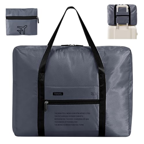 Bolsa de Viaje Plegable 42x35x17cm, Bolsa Deporte Impermeable con Bolsa Húmeda, Ligera Bolsa Gimnasio Bolsa de Mano para Deporte, Vacacione-Grey