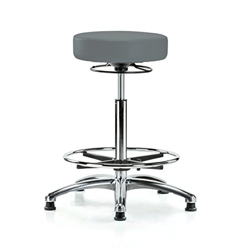 Image of Perch Chrome 360 Degree Height Adjustable Stationary Stool with Foot Ring | High Bench Height 24-34 inch | Cinder Fabric