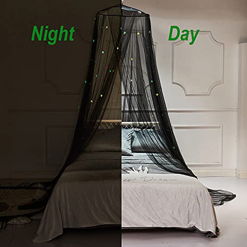 Mengersi Bed Canopy With Fluorescent Stars Glow For Adults Girls Kids,Bed Canopies Drapes Mosquito Net For Baby Crib,Boys,Boys Or Twin Full Queen Size Bed (Style-Black) #TOP1