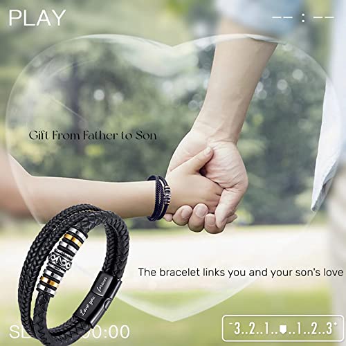Pulsera de cuero para hombre GAUEIOUR negra miniatura 7
