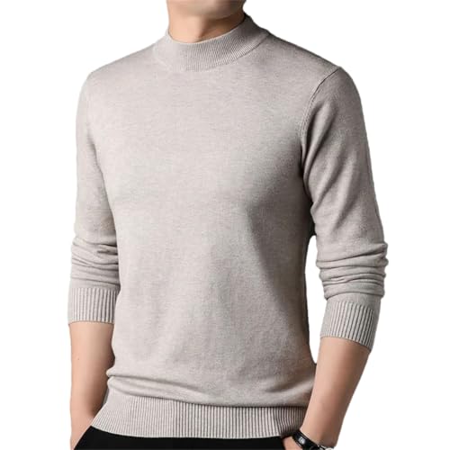 Men Half High Collar Pullover Winter Sweaters Casual Solid Slim Fit Knit Tops Beige