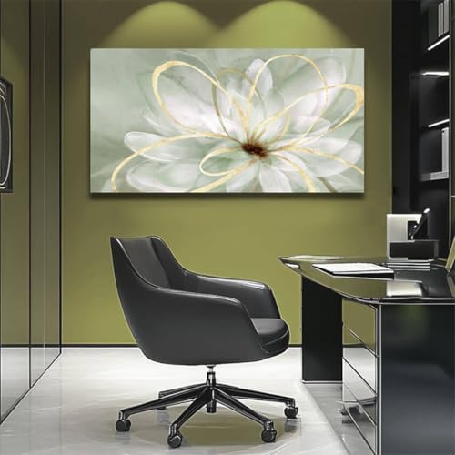 Artexist Flower Wall Decor White Blossom Plant Gold Line Canvas Painting Modern Hand Painted Wall Art for Living Room Bedroom Office 29x58 Inch by Artexist - Used condition - Image 4