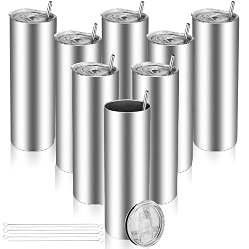 Remagr Skinny Tumblers 20 Oz Stainless Steel Tumbler Bulk With Lids And Straws Blank Slim Insulated Cup Double Layer Water Tumbler For Travel, Diy(Silver,8 Pcs) 24 Piece Set #TOP26