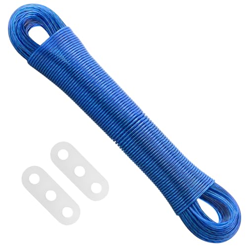 1 pièce 50m Lingerie Corde avec 2 Boucle de câble, Lingerie Corde Extra Fort avec Noyau d'acier, Flexible Lingerie Corde pour l'intérieur et l'extérieur (Bleu)