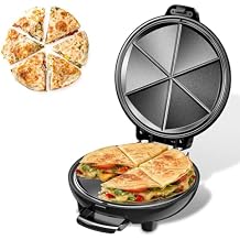 Electric Quesadilla Maker, 9.5 Quesadilla Press with Easy Slice 6 Wedge, Non Stick Surface, Locking Latch For Extra Stuffing, Grilled Cheese Corn Flour Tortilla Snacks