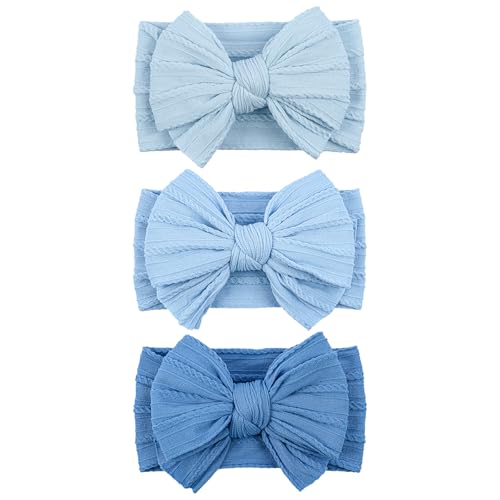 LemonSpace Handmade Baby Girls Headbands Soft Stretchy Nylon Hair Bands Hair Accessories with Bows for Baby Girls Infant Toddlers Kids(Blue color mix)