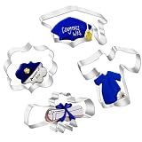 4 Pieces Graduation Cookie Cutters, Stainless Steel Molds Graduation Cap, Gown, Diploma, Medallion S