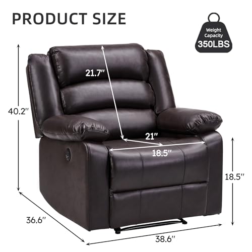 Image of EBELLO Faux Leather Classic Power Recliner Chair, Oversized Electric Overstuffed Reclining Chair with Soft Cushion and Back, Sofa with Comfortable Armchair, Classic Brown
