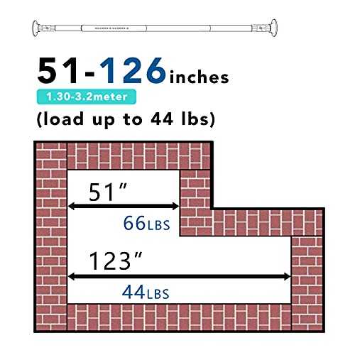 Image of Tension Curtain Rod, 51-126 Inch,Spring Closet Rod, for Windows or Shower, Easy to Install, No Drilling, No Rust, for Bathroom, Rod Diameter 1.26 Inches, Black,Umimile