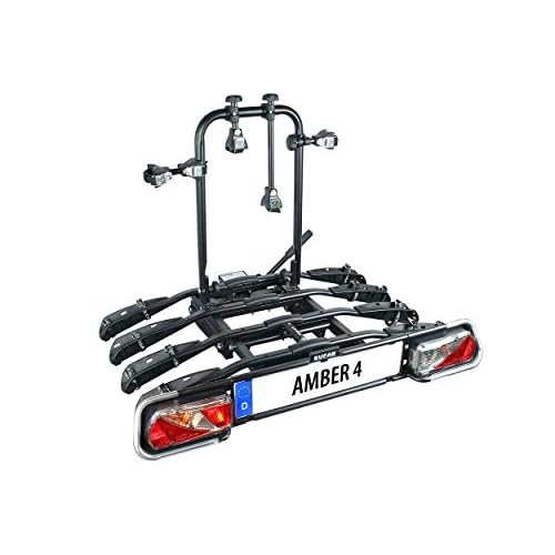 Bullwing SR2 - Fahrradträger für 2 Fahrräder auf die Auto Anhängerkupplung abklappbar (Rahmenhalter,Radstopper,Gurt) 7 EUFAB 11556 Fahrradträger AMBER 4, E-Bike geeignet, teilweise vormontiert, Diebstahlschutz, für 4 Fahrräder, für Anhängerkupplung, Schwarz, ca. 102 x 83 x 72 cm