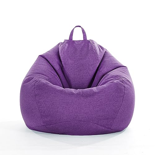 Fansu Puff Salon Bean Bag Grande para Adultos y Niños, Lino Color Sólido Puf Sin Relleno Bolsa Almacenamiento de Ropa, Puff Infantiles para Uso Interior y Exterior (L,Púrpura)