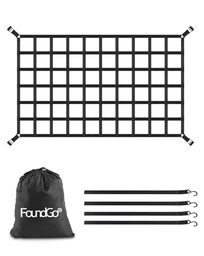 FoundGo Gepäcknetz für Pickup LKW Ladefläche [208x127cm] Schwerlast Anhängernetz Reißfest Heckklappe Frachtnetz Verstellbar für Pickup LKW Anhänger inkl. 4X Festen Gurten