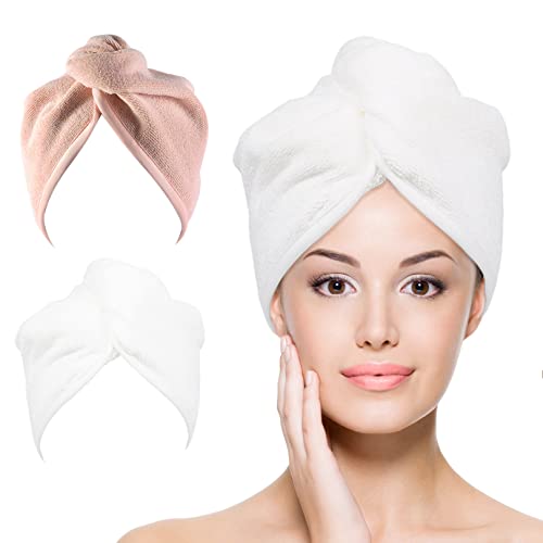 YoulerTex Microfiber Hair Towel Hair Wrap: 2 Pack 10X26 Hair Dryer Towels for Women Absorbent Turban Twist Drying Shower Cap Curly Hair Products for H