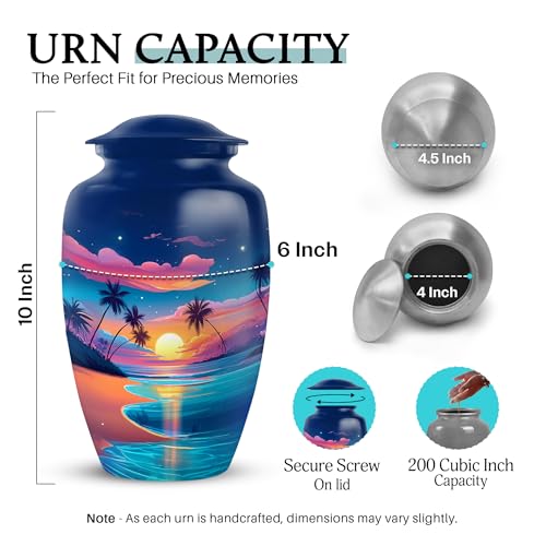 Image of Beach Urn - Cremation Memorial - Combo 2 - Large with 3 Inch Pack of 2 - Large Funeral Urns for Adult Human - Decorative Urns for Mom & Dad - Small Keepsake Urns