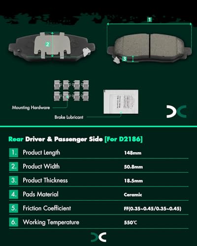 Image of SCITOO D2186-9430 Disc Brake Pads Sets Rear Ceramic Brake Pads w /Hardware