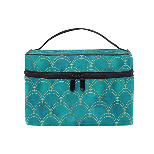Bolsa de maquillaje, escamas de pez de sirena, almacenamiento de artículos de tocador de aseo de ondas, asa de viaje, compartimentos personalizados para adolescentes, niñas, mujeres, damas, regalo de