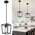 TOULMJ 2 Pack Black Pendant Lights Kitchen Island, Modern Lantern Pendant Light Fixtures, Farmhouse Kitchen Island Lighting Hanging Ceiling Light Fixture for Hallway Dining Room, UL-Listed
