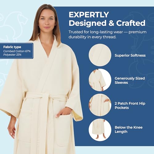 MONARCH Diamond Waffle Spa Kimono Robe - Soft Light Hotel Bathrobe Cypress4