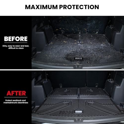 Image of LASFIT Cargo Mat for Volkswagen VW Atlas 2018-2026(Not fit Cross Sport), All Weather TPE Custom Fit Trunk Mat & Seatback Mat for VW Atlas 6&7 Seats Accessories, Black, Easy to Clean