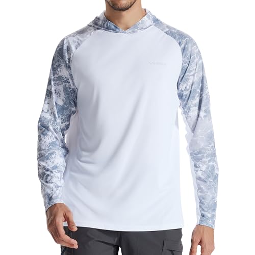 LOOGU Sun Hoodie UPF 50+ Shirts Long Sleeve Rash Guard Sun Shirts for Men Fishing Hiking Surfing Swimming White,wavegray Camo Medium