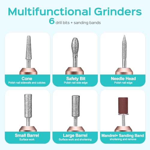 COSLUS Nail Drill, Adjustable Speed 20000RPM Electric Nail Files for Gel Acrylic Nature Nails, Portable Manicure Pedicure Set with 6 Drill Bits 31 Sanding Bands, E File for Beginner Women Mum - Image 5