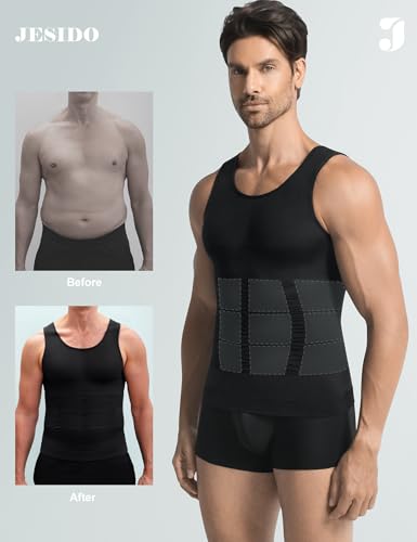 Image of 3 Pack Compression Shirt Men Body Shaper Vest Workout Tank Top | Tummy Control Slimming Undershirts,Gym Shapewear for Mens,Hides Man Boobs